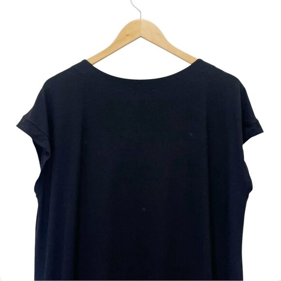Eileen Fisher Drape Front Dress Black Short Sleeve Shift Size Medium Made in USA - Picture 8 of 11